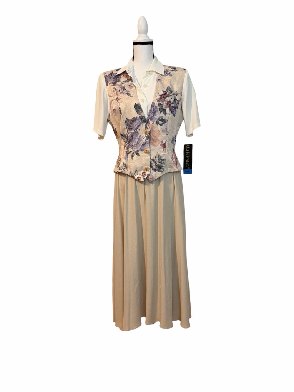 Just In Thyme Ltd. Floral Vest Overlay Maxi Dress Size 10 Vintage Cottagecore